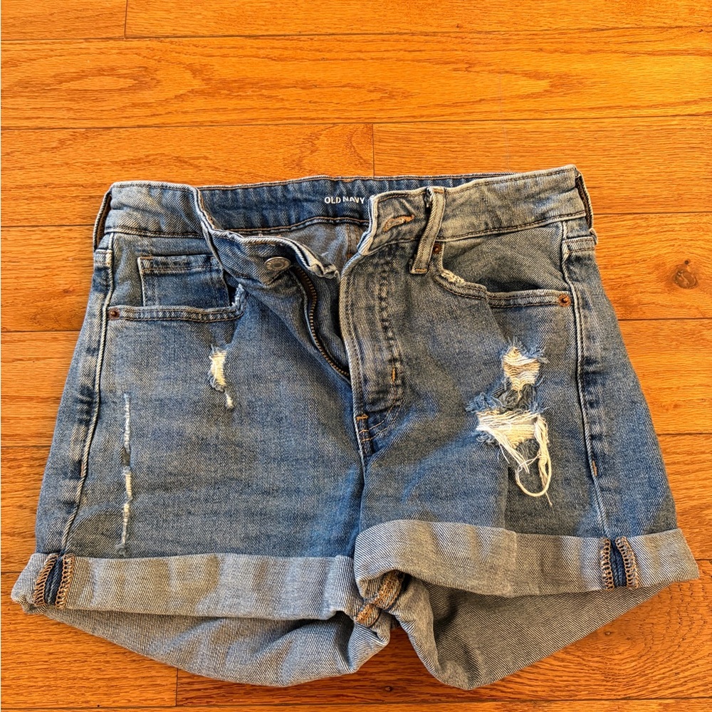 Old Navy Size 4 High Rise Women's Ripped Jean Shorts - Light Blue